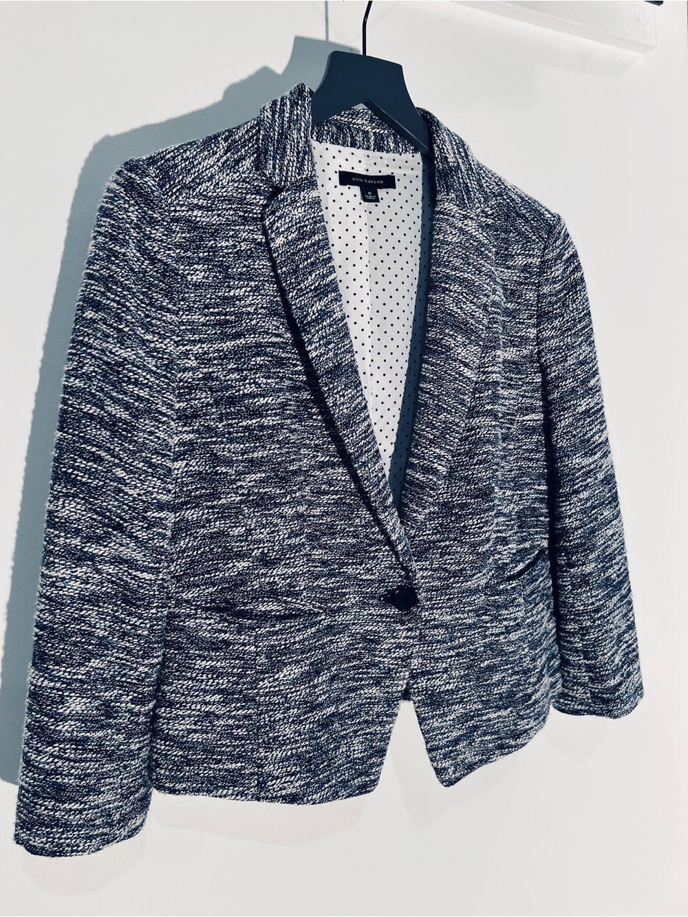 Ann Taylor Navy & White Marled Knit Blazer